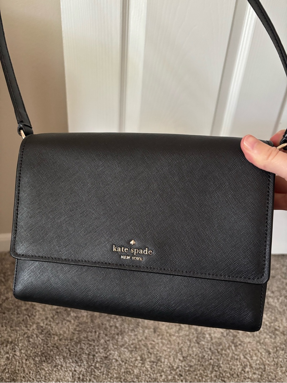 kate spade Black Saffiano Leather Crossbody with Gold Logo